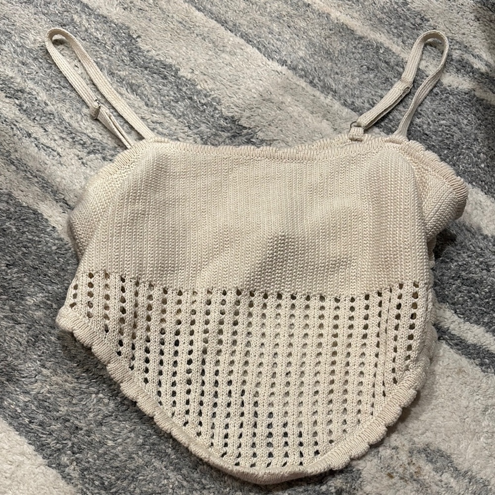 Cream Knit Cropped Tank Top